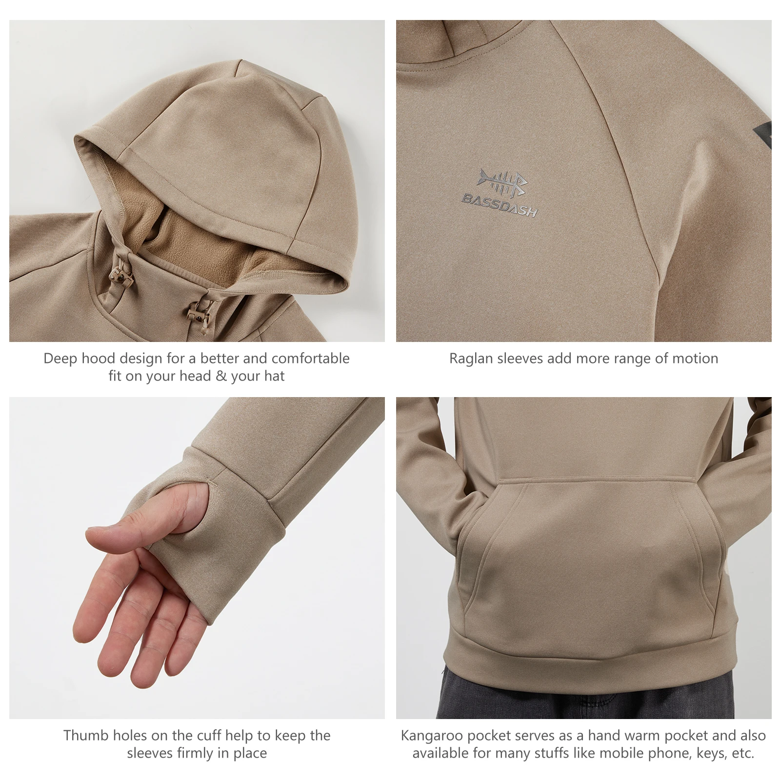 Sudadera de pesca con capucha Bassdash – Forro de lana para hombre - imagen 2