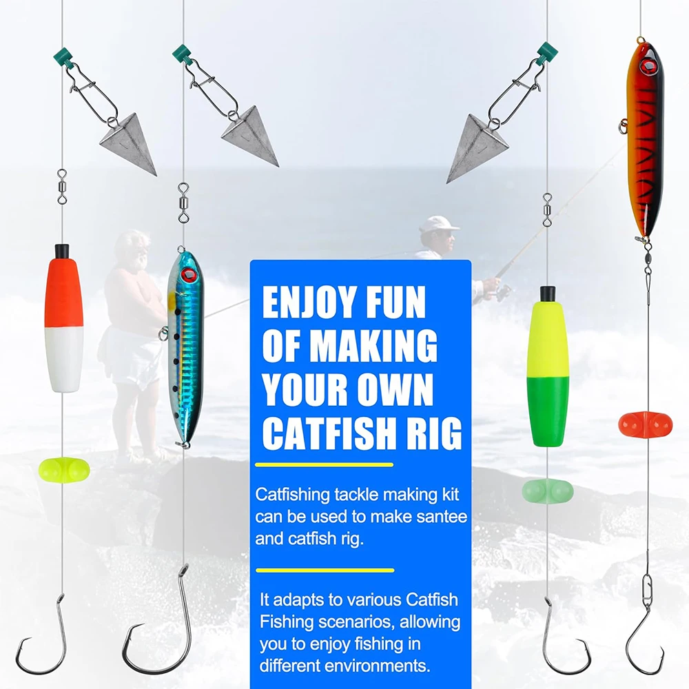 Kit de fabricación de aparejos de pesca Catfish, accesorios de aparejo con línea de ratán, señuelo flotante, caja de aparejos de pesca, 83 piezas - imagen 5
