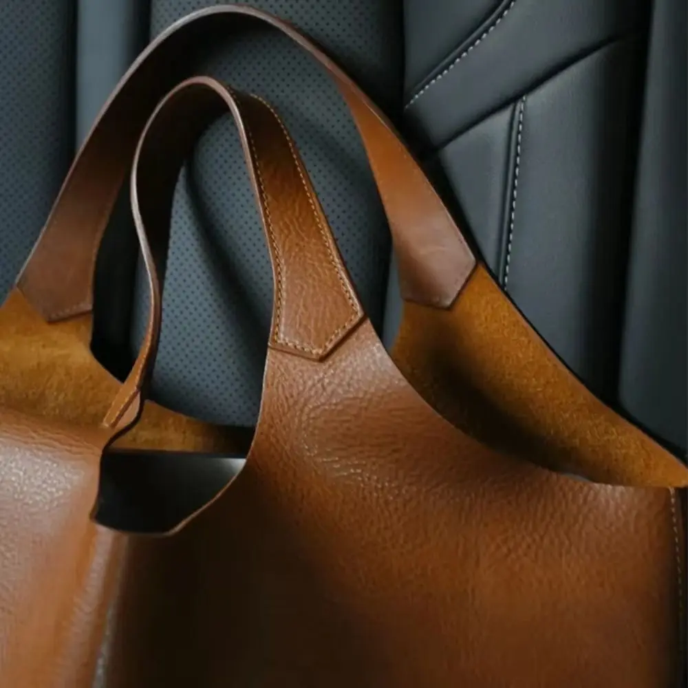 Bolsos de mano marrones de alta calidad para mujer, bolso Retro para tableta y ordenador de gran capacidad, bolso de mano de cuero suave con textura lujosa - imagen 2