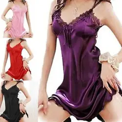 Camisón de satén con encaje para mujer sensual y elegante