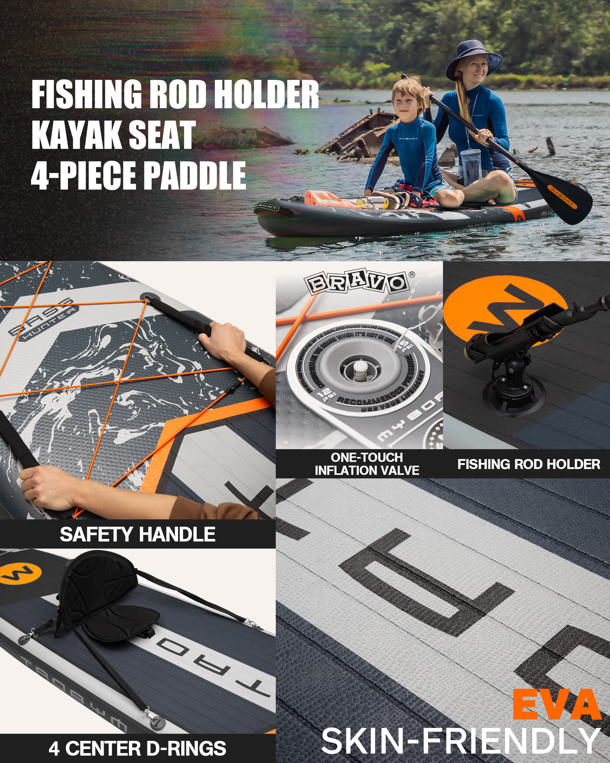 Myboat-Tabla de Paddle inflable Extra ancha impermeable para adultos, 11 '6 ''x35'' X6 '', pesca acuática de estilo de pie con accesorios SUP - imagen 4