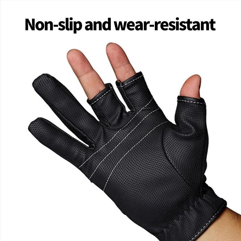 Guantes de cuero antideslizantes de 3 dedos para pesca, guantes cálidos sin dedos de PU para ciclismo, deportes al aire libre, invierno, 1 par - imagen 3