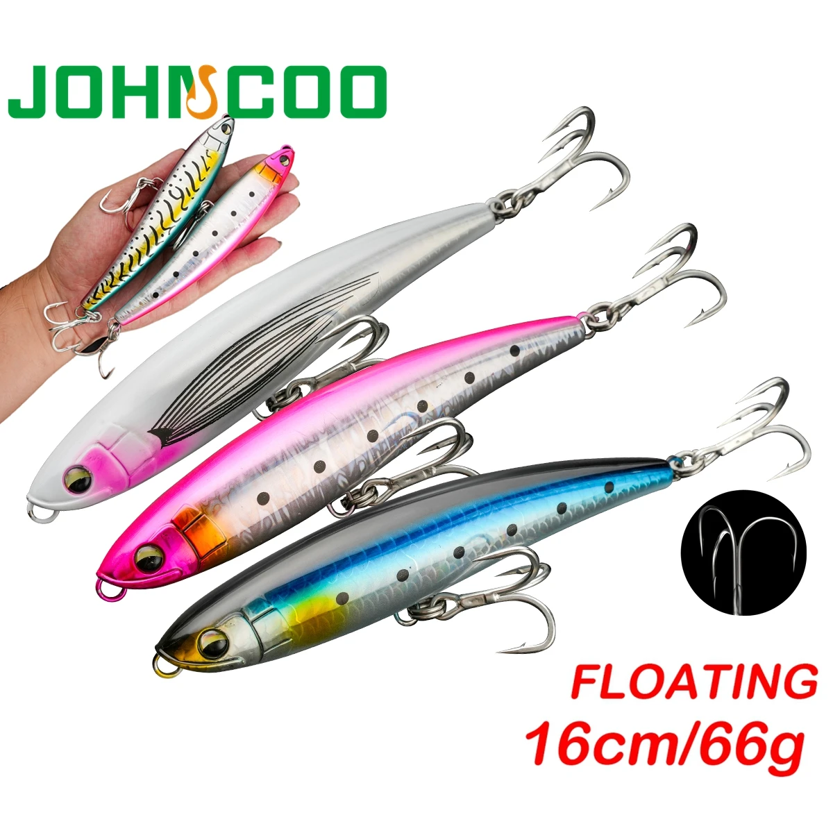 Señuelos de pesca con lápiz flotante, 16cm, 66g, señuelo de agua de mar de fundición larga, Wobblers, cebo duro Artificial para lubina, señuelo de pesca