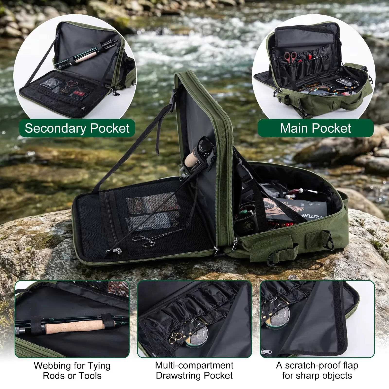 GOTURE Kit completo de equipo de pesca con mosca, caña de carbono profesional + carrete + aparejos completos + bolsa portátil, ligero, fácil de llevar - imagen 3