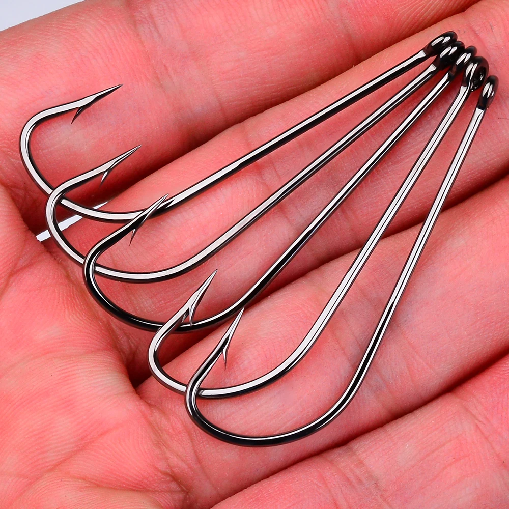 PROBEROS-Juego de anzuelos de pesca de mango largo, gancho de anillo de carpa con púas de acero de alto carbono, equipo de pesca de alta calidad, venta al por mayor, 50 unidades por lote - imagen 3