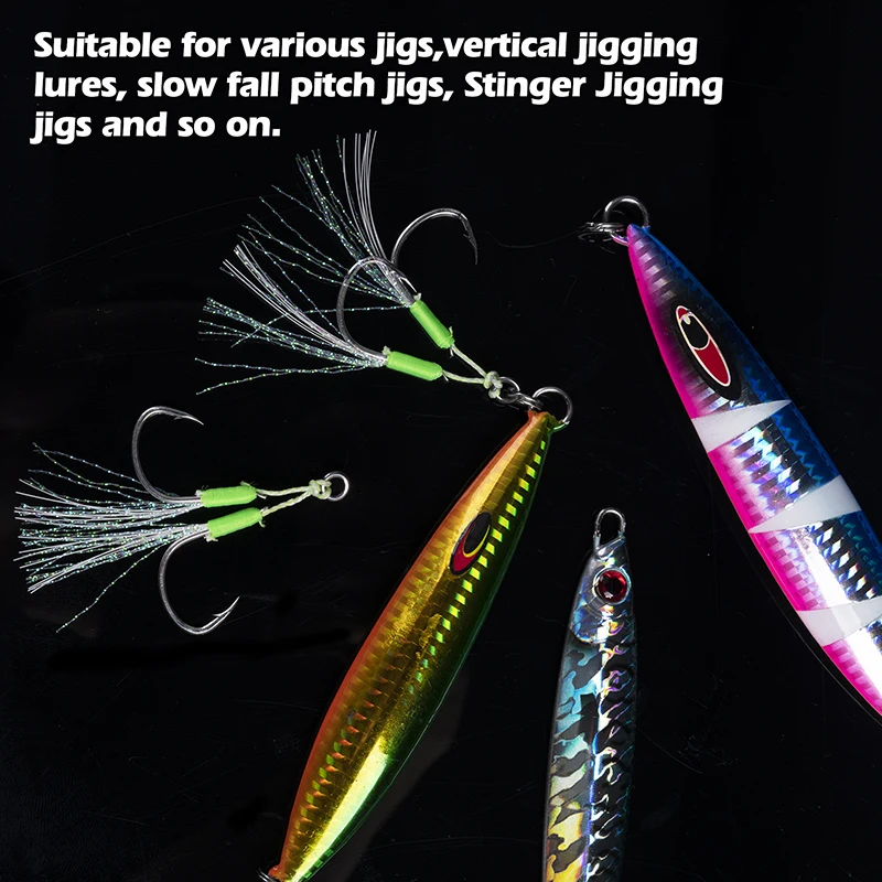 Goture-Juego de anzuelos dobles luminosos de acero al carbono, ganchos de pesca con plumas delicadas, aparejos de pesca, novedad, 5 unidades - imagen 5