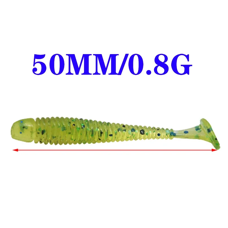 50 Uds gusanos señuelo de pesca cola en T cebos blandos 50mm 0,8g plantilla de pesca Wobbler cebo de lubina pesca Artificial señuelo suave tacke