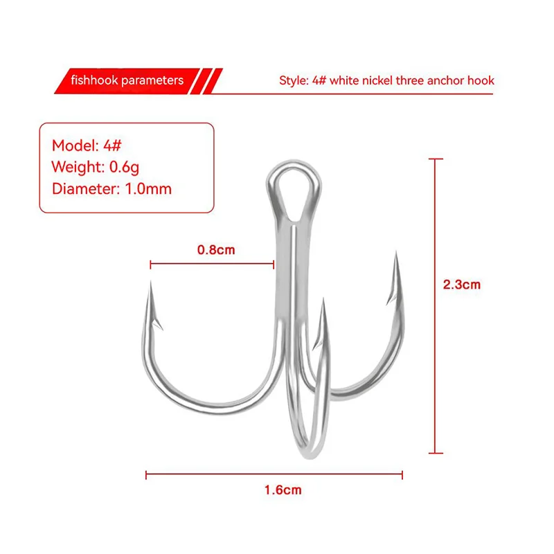 Anzuelo de anclaje blanco de 10-200 Uds., anzuelo triple con púas de acero rico en carbono, aparejos de pesca, accesorios de herramientas de pesca, anzuelos de mar - imagen 4