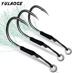 10 unids/bolsa anzuelos de plumas de pesca de mar anzuelo de Jigging anzuelos de ayuda de cola de plantilla de Metal anzuelos de pesca señuelo pesca de lubina 11-19 #   HOOKS