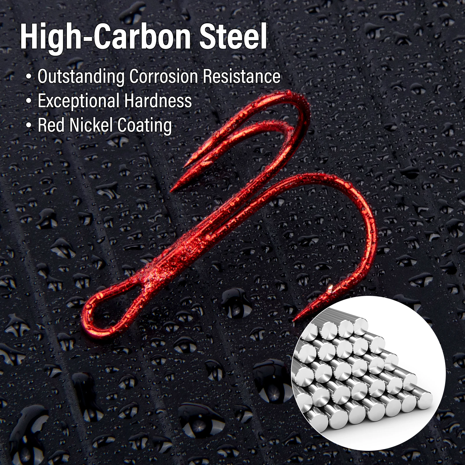 50 Uds. Anzuelos de pesca triples, anzuelos de pesca de acero alto en carbono con Triple agarre, curvatura redonda roja, para bagre, lubina, trucha, cebo duro de repuesto - imagen 4