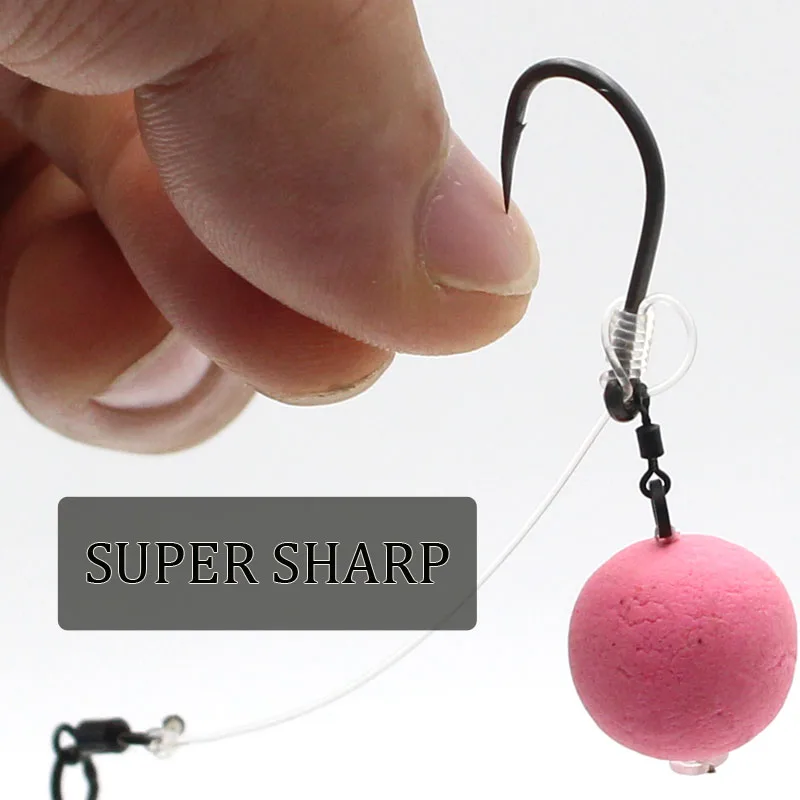 10 Uds. Anzuelos de pesca de carpa recubiertos de PTFE, anzuelos de acero rico en carbono, vástago curvo de púas negro mate, estilo pinza, anzuelos de carpa afilados - imagen 5