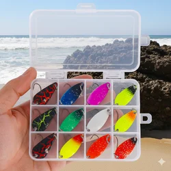 12 Uds. Cebo de trucha, cuchara de pesca con lentejuelas, juego de señuelos, cuchara de Metal, señuelo de pesca Wobbler, accesorios de aparejos de Jigging de fundición