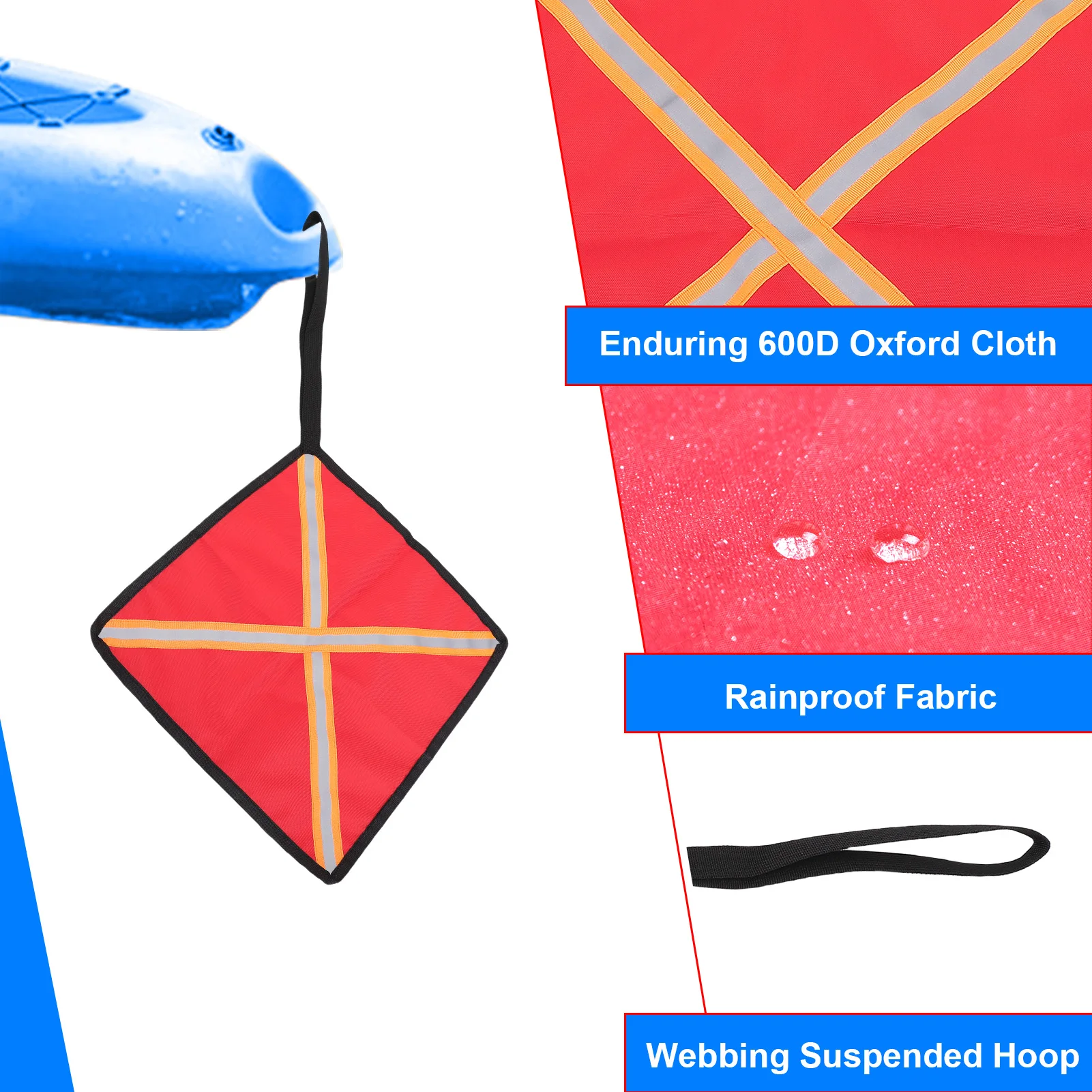 Bandera de seguridad para Kayak, 30x30cm, bandera roja reflectante de alta visibilidad para camiones, barcos, canoas, bandera de seguridad reflectante para Kayak - imagen 4