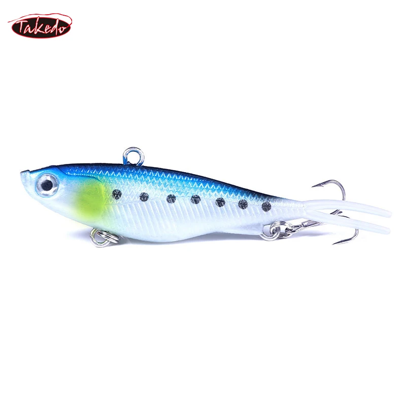 TAKEDO HJ11 cebo de PVC suave VIB cabeza de plantilla de Metal señuelos para peces aparejos de pesca de lubina con anzuelo triple hundimiento señuelo de plantilla suave - imagen 4