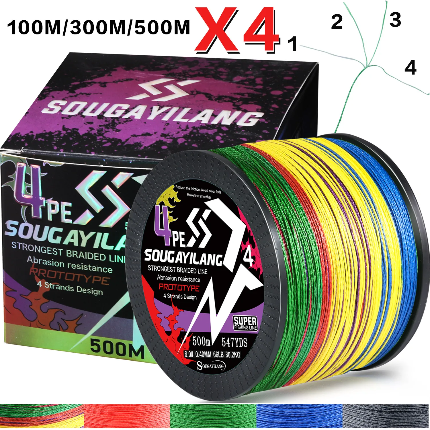 Sougayilang Línea trenzada PE multifilamento 66 LB agua salada