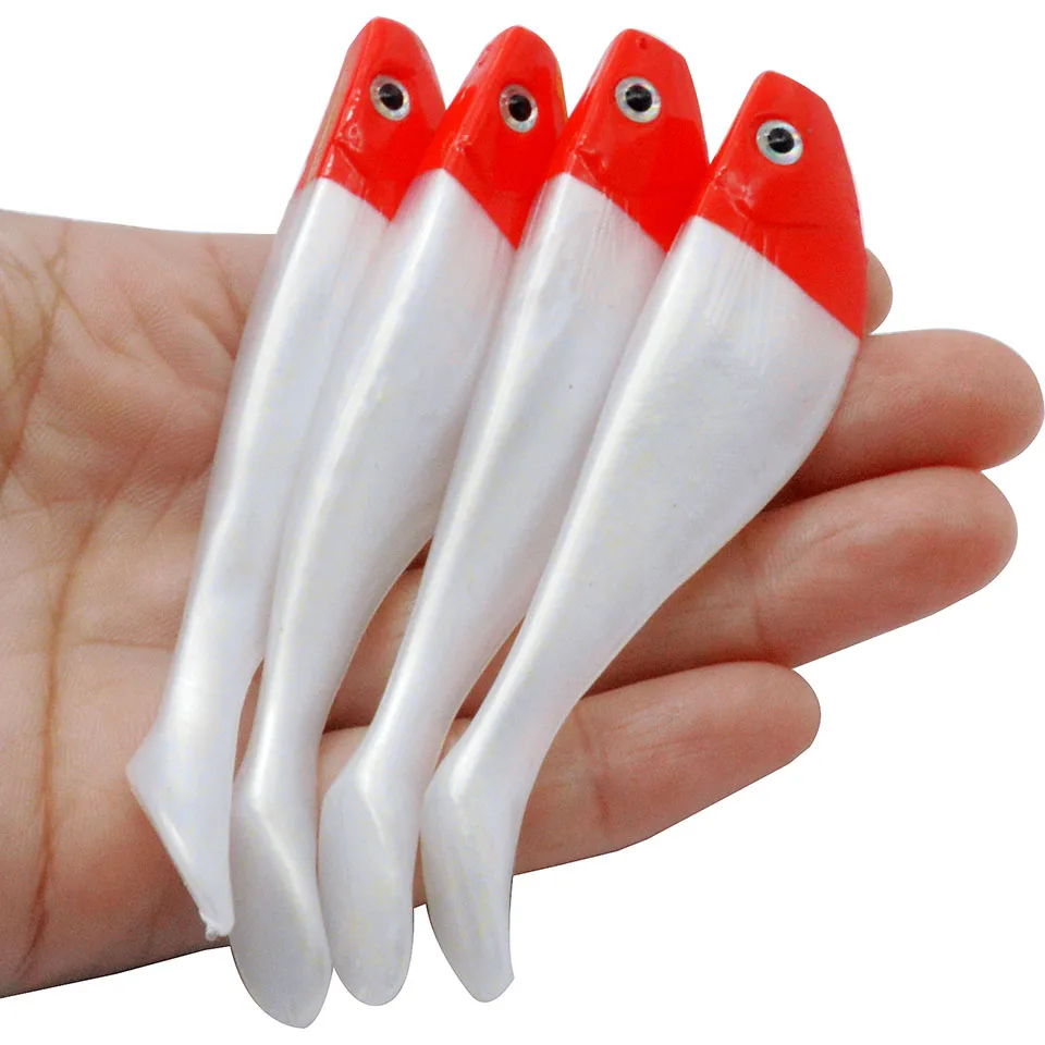 Señuelo suave de silicona para pesca, aparejos de 10,5 CM/7,8G, rojo y blanco, Swimbait, Serpentina de mar, gusano, ojos 3D, Wobblers, lote de 4 unidades - imagen 5