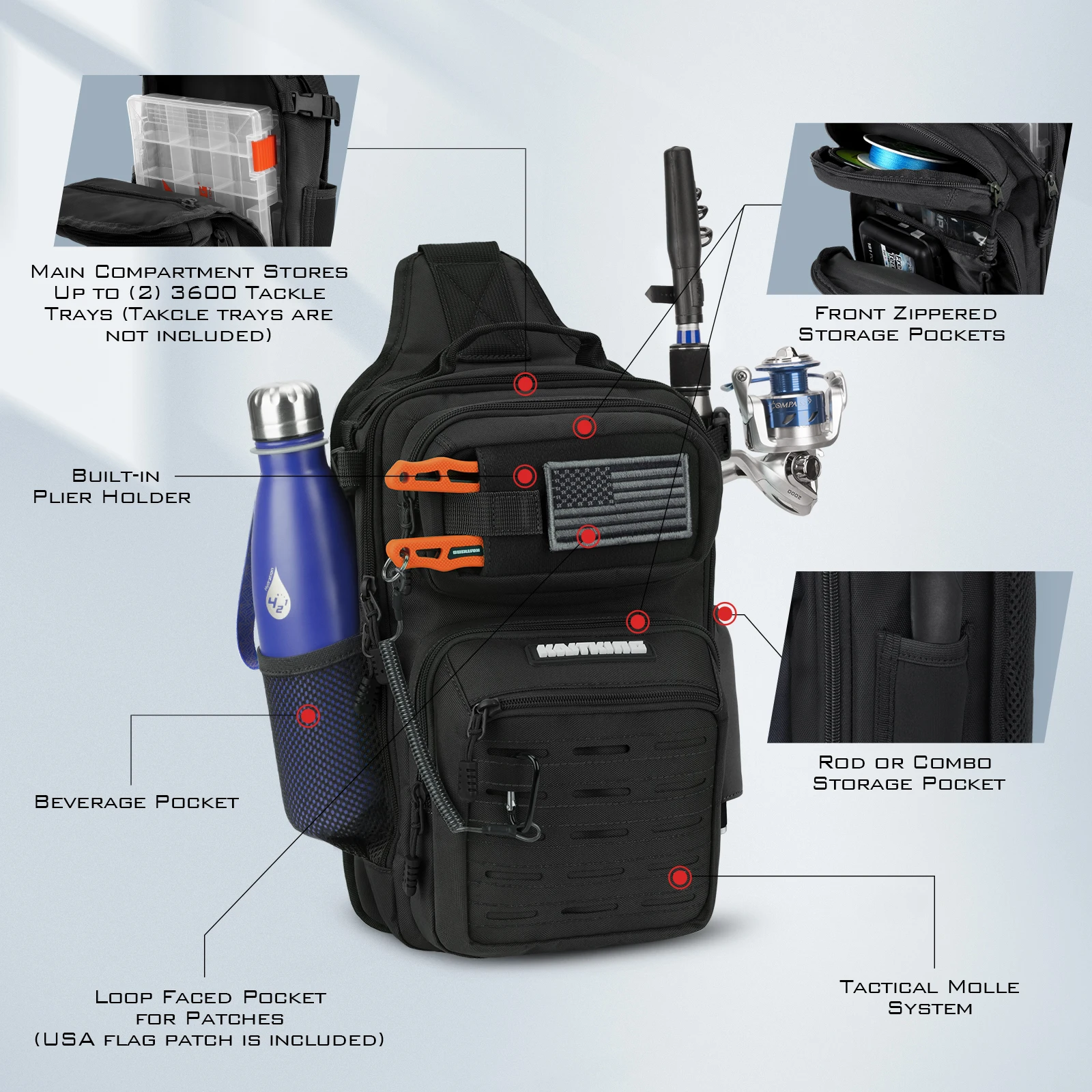 KastKing BlowBak-bandolera de pesca táctica, bolsa de aparejos, mochila de pesca ligera, almacenamiento para equipo y equipo al aire libre - imagen 3