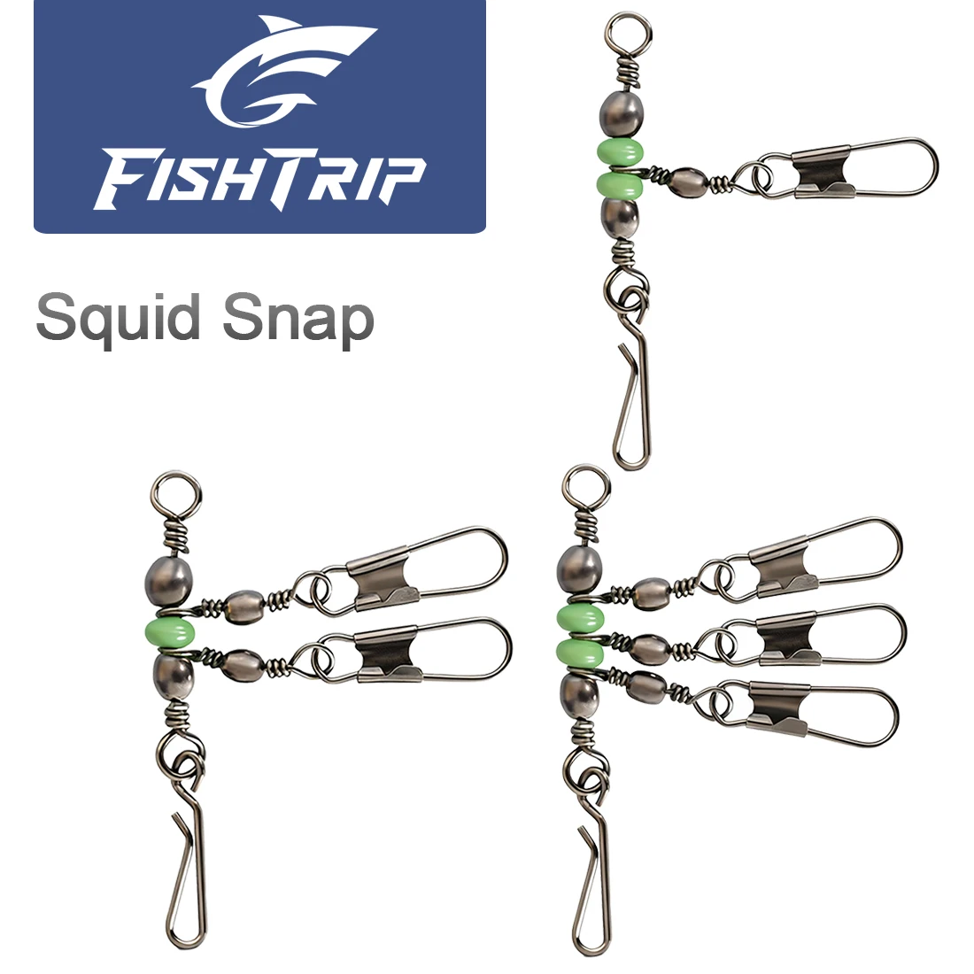 FishTrip 10 Uds. Giratorios de 3 vías con rodamiento giratorio con cuentas brillantes, con enclavamiento para pesca en Surf, conector de pesca