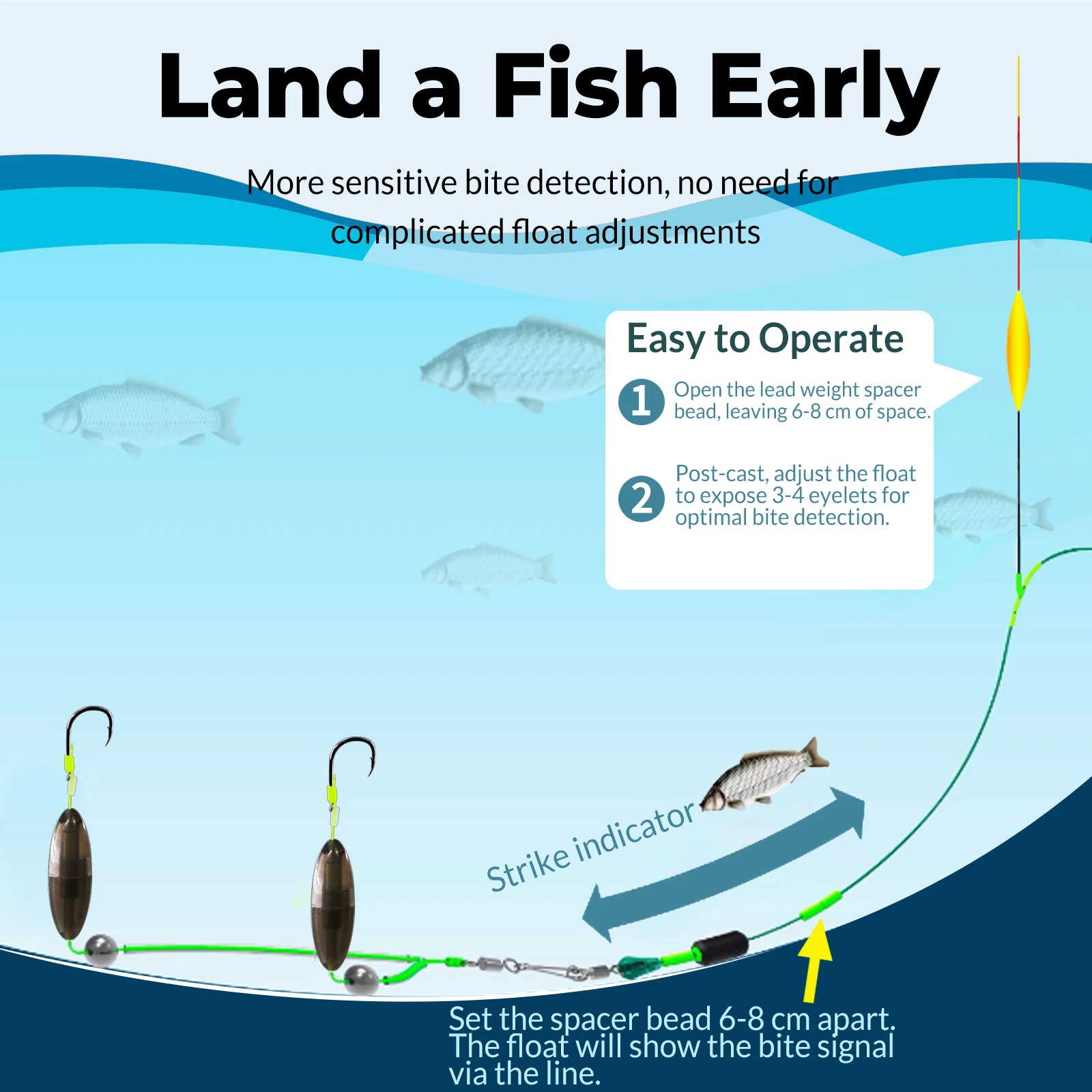 Accesorios de pesca de carpa de 9KM, flotador de manga corta antienredos, flotador de recuperación de caña de mar de carpa de hierba que rebota inferior con gancho - imagen 3