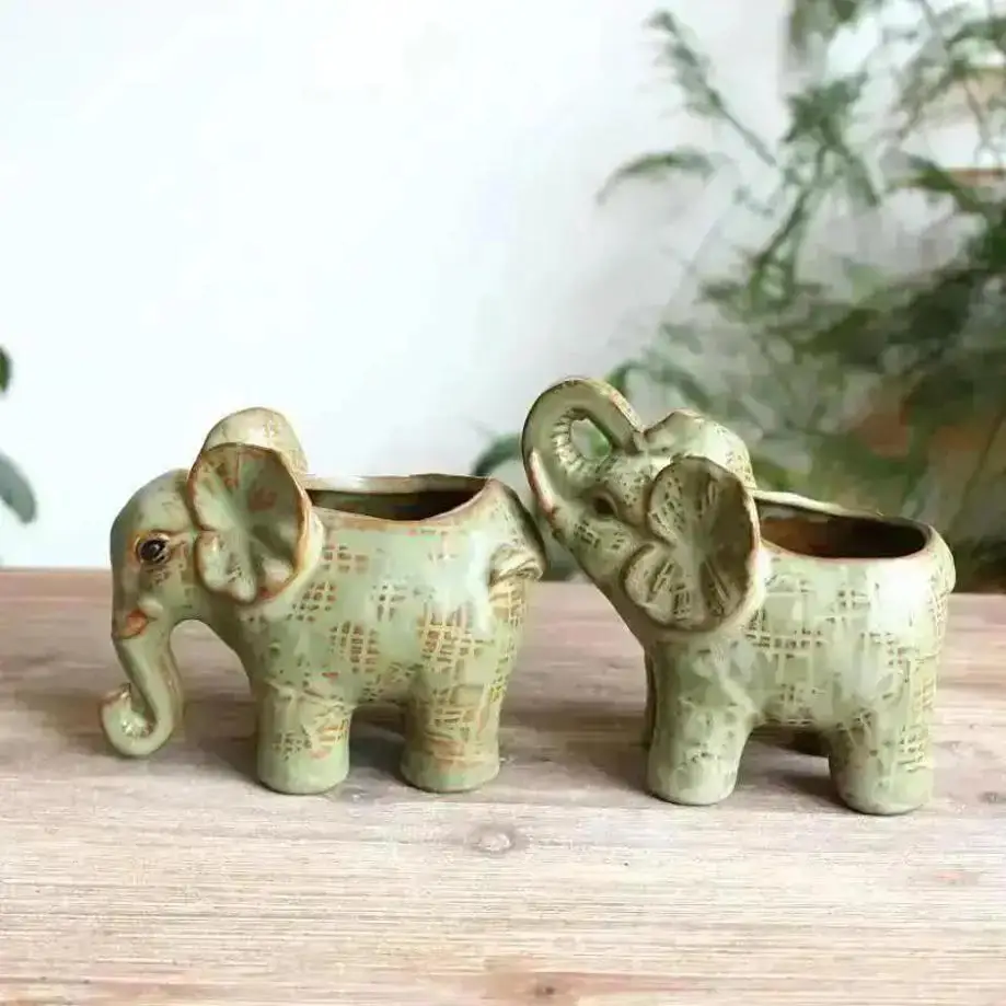Maceta elefante de cerámica vintage para suculentas - imagen 4