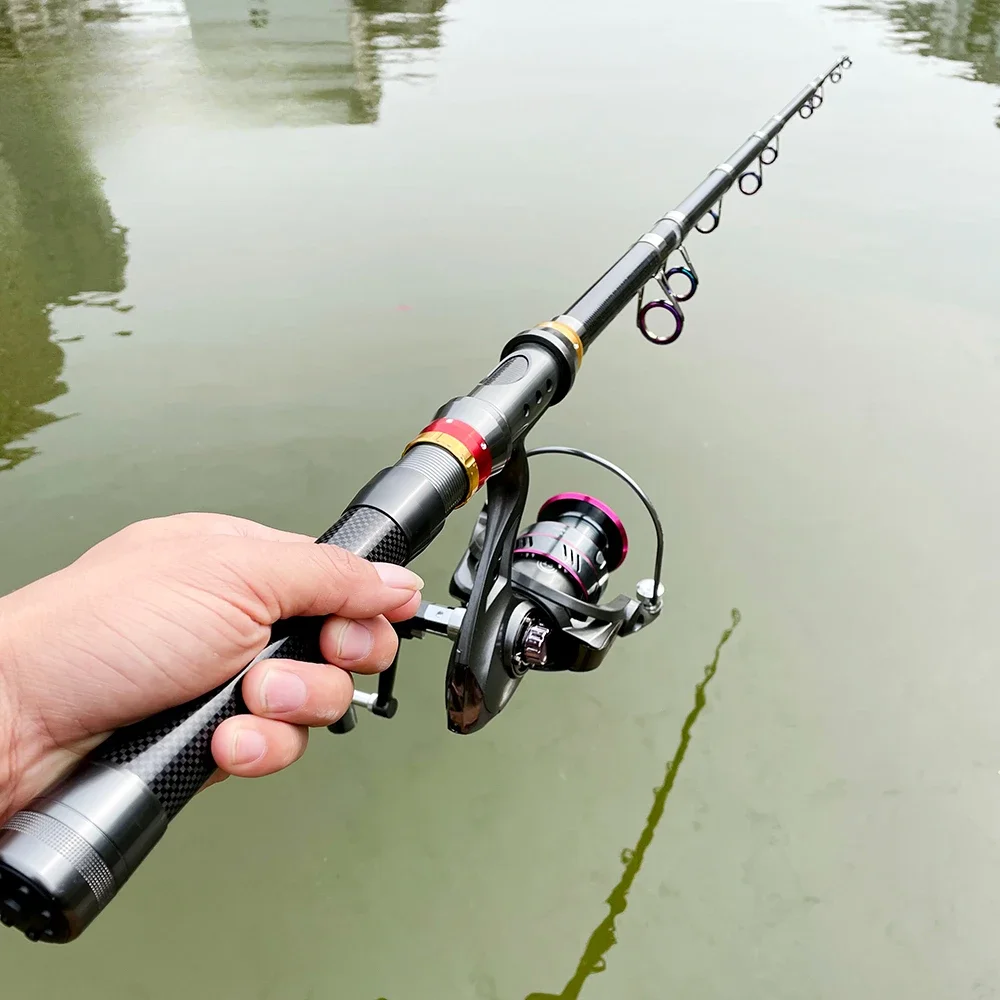 GHOTDA-combinación de caña de pescar y carrete, 1,8 M-3,6 M, carrete de caña de barco giratorio telescópico, juego de Kit de pesca de agua dulce portátil para carpa y Lucio - imagen 5
