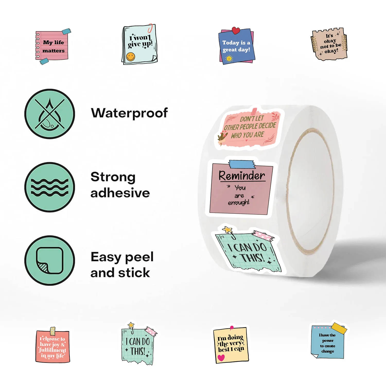 500 uds/rollo de pegatinas de idioma motivacional, Graffiti impermeable, teléfono, portátil, equipaje, guitarra, cuaderno, pegatinas de dibujos animados, juguetes para niños - imagen 5