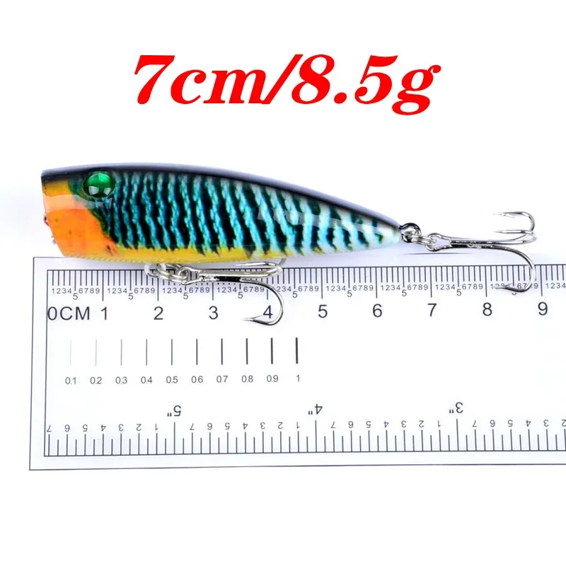 Señuelo de pesca Popper Topwater, 7cm, 8,5g, cebo duro Artificial, Wobbler de plástico con 6, 1 ud. #   Anzuelos para aparejos de pesca Bass Crankbait - imagen 3
