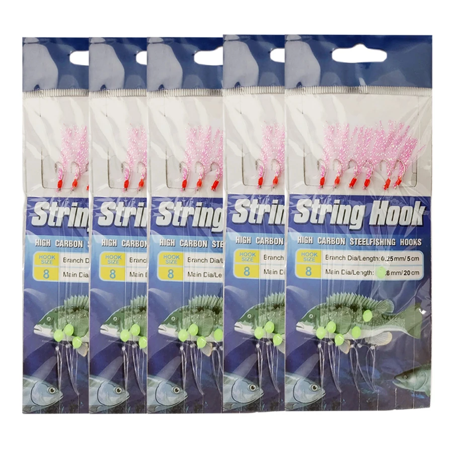 5 paquetes de aparejos de pesca, 6 ganchos/paquete, gancho de cuerda de seda de piel de arcoíris, agua salada, agua dulce, cebo de pesca suave, aparejos 8 # 9 # 13 # 14 # - imagen 2