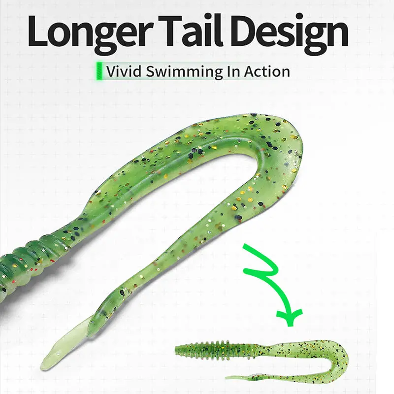 WEIHE-señuelo de pesca artificial suave, cebo de gusano TPR con brillos de cola más larga en el interior, swimbait flotante, 5 piezas, 1,8g, 8cm, 5 colores - imagen 3