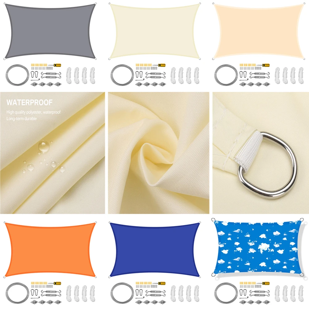 Vela cuadrada rectangular impermeable con Kit de herrajes, toldo de bloque UV 98% para Patio exterior, jardín, refugio solar, tienda grande - imagen 5