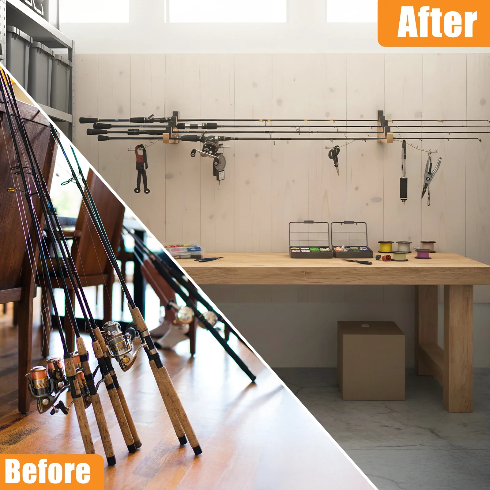 Goture-Juego de estante de exhibición para almacenamiento de caña de pescar, estante de madera maciza con gancho en S, montaje fácil que ahorra espacio, aparejos de caña eficientes, 1/2 Uds.