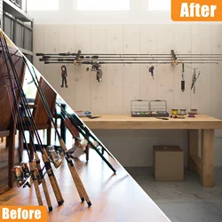 Goture-Juego de estante de exhibición para almacenamiento de caña de pescar, estante de madera maciza con gancho en S, montaje fácil que ahorra espacio, aparejos de caña eficientes, 1/2 Uds.