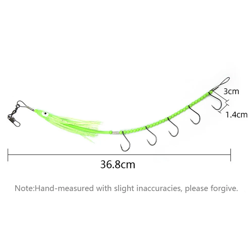 Anzuelos de calamar luminosos nocturnos, cebo suave con ojo para pez cinta de agua salada, 5 anzuelos de cuerda de pesca de mar grande, moldeador de pulpo Tropical - imagen 4