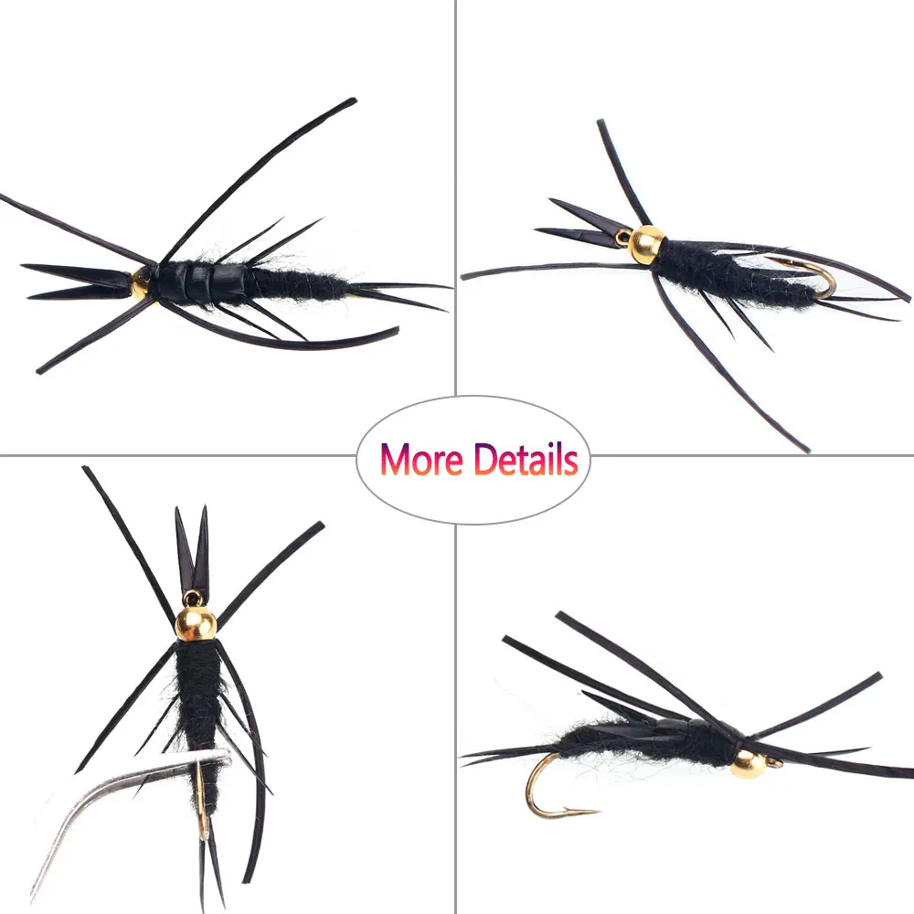 Bimoo # 8 5 unids/caja cabeza de cuentas de latón negro Stonefly Ninfa alambre de cobre hundimiento rápido Ninfa húmeda púas mosca trucha Señuelos de pesca cebos - imagen 5