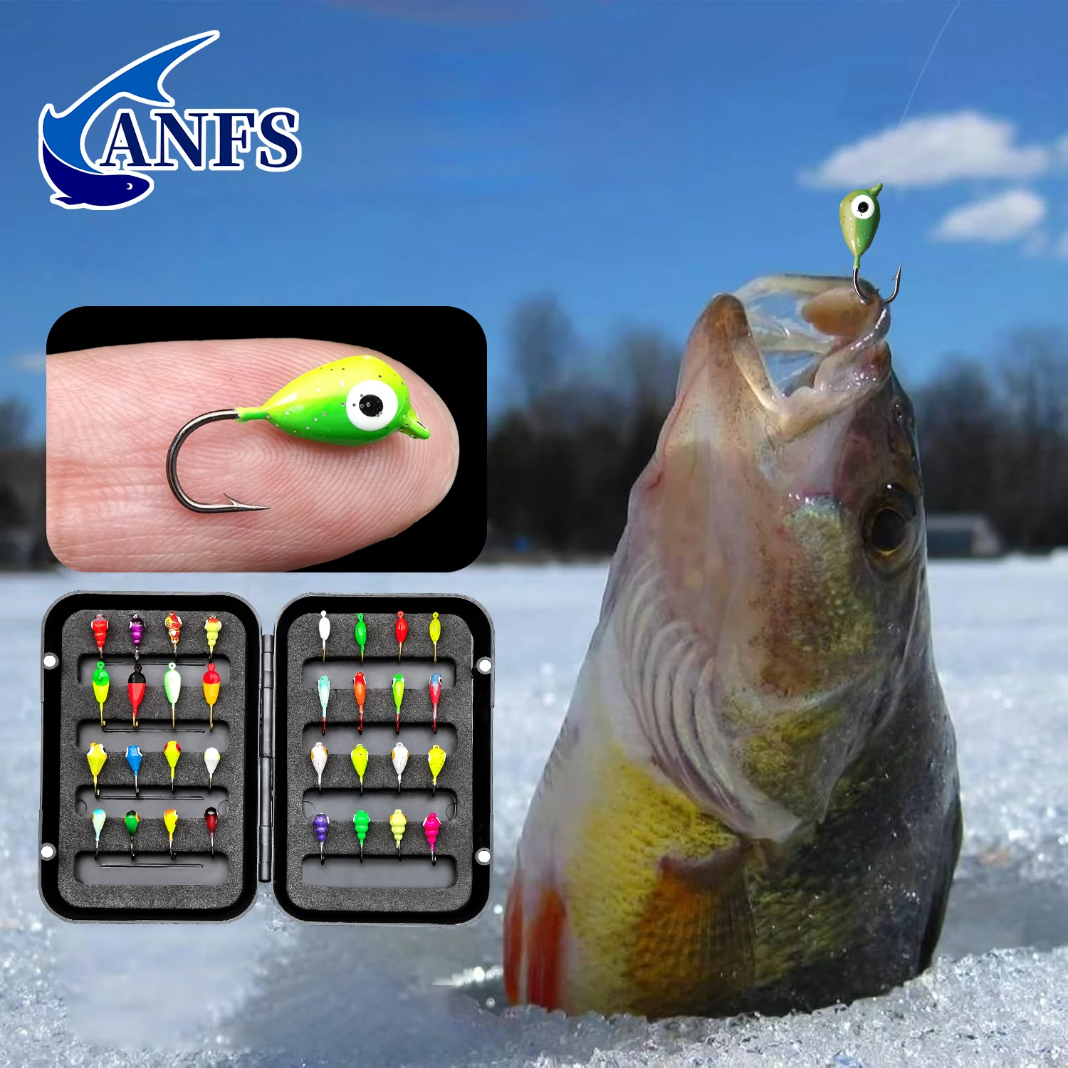 ANFS Señuelos de pesca en hielo, plantillas de pesca en hielo, equipo de pesca en hielo, Señuelos y plantillas duras, Kit de pesca en hielo Walleye, 8 Uds./32 Uds. - imagen 4