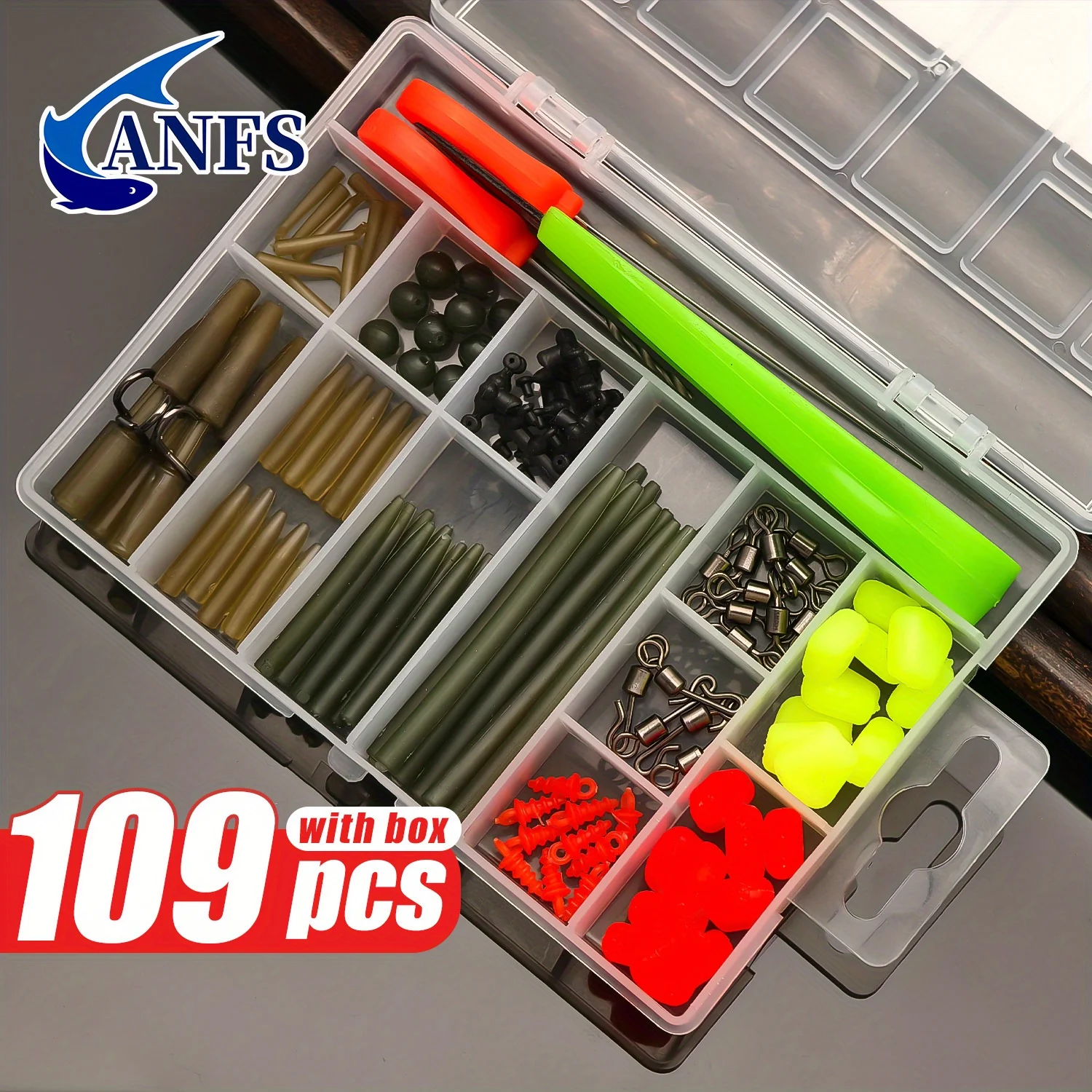 109 unids/set Kit de pesca con anzuelos, plomos y señuelos para pesca de carpa, incluye caja de aparejos y accesorios