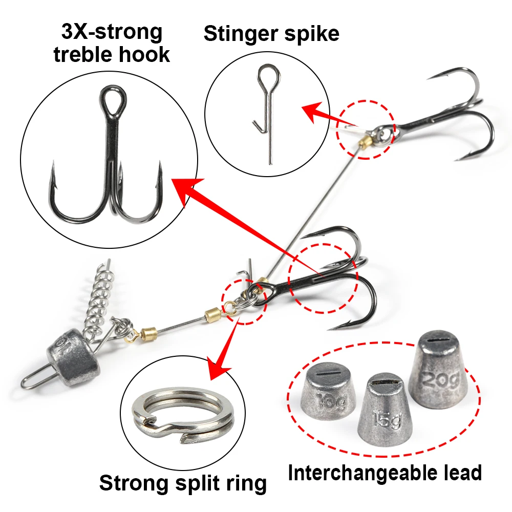 Spinpoler The Pike Stinger Rig tornillo multide profundidad con peso de plomo en espiral 3 ganchos triples fuertes para cortinas Softbait - imagen 5