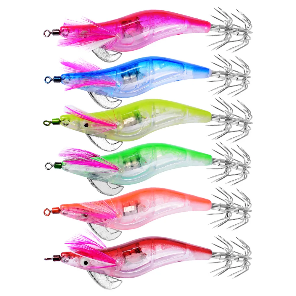 6 unids/set electrónico parpadeante LED señuelo de pesca en agua herramienta de aparejos Minnow luminoso calamar Jig camarones cebo pesca nocturna señuelo - imagen 3
