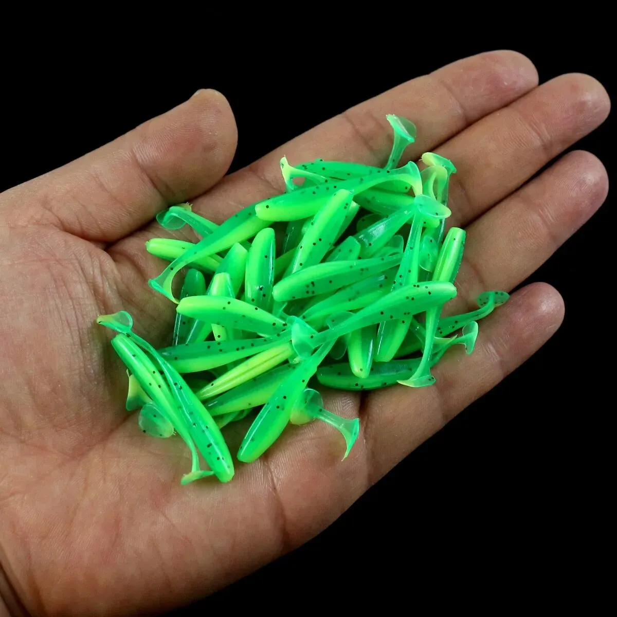 50 Uds Mini Señuelos de Pesca blandos, señuelo de gusano con cola en T, cebo Artificial de silicona, aparejos de pesca de Lucio - imagen 4