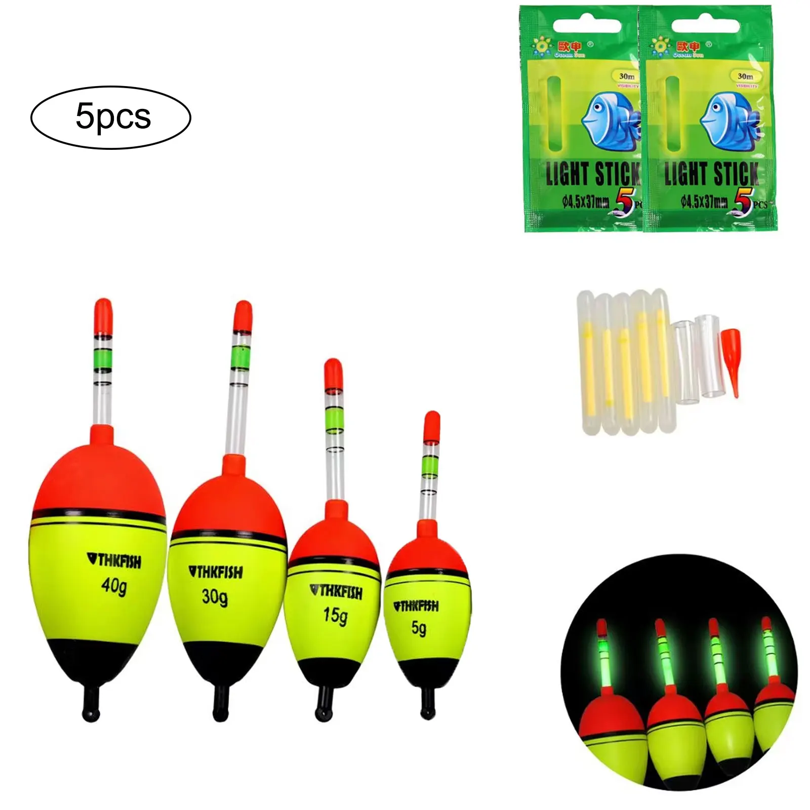 THKFISH 5 uds flotadores nocturnos de pesca luminosos EVA 5g 15g 30g 40g flotador de espuma de plástico boyas de pesca flotador de pesca en roca de mar - imagen 4