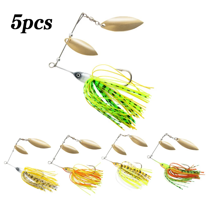 5 uds Spinnerbait cuchara Spinner Wobbler señuelo de Pesca de lubina Metal Jigging Swimbait giratorio Trolling Isca Pesca