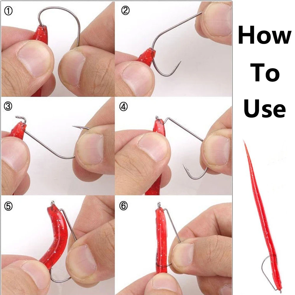 Elllv-anzuelo de gusano de manivela estrecha de acero con alto contenido de carbono, gancho de cebo suave para pesca de lubina, aparejo de Carolina, 6 # - 5/0 #, níquel negro y rojo, 20 piezas - imagen 4