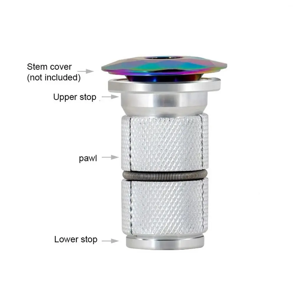 Una tapa del vástago y las paradas superior/inferior para un vástago de bicicleta diseñado para una instalación segura y ajustable