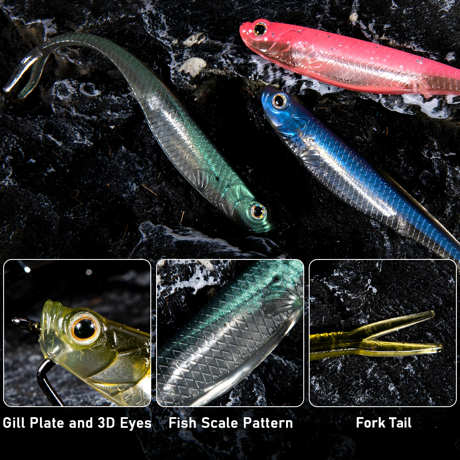Dr.Fish-cebos de plástico suave con cola de horquilla, señuelos blandos de Jerbait Minnow, Swimbaits suaves Jerk Shad, Señuelos de Pesca de lubina Crappie - imagen 4