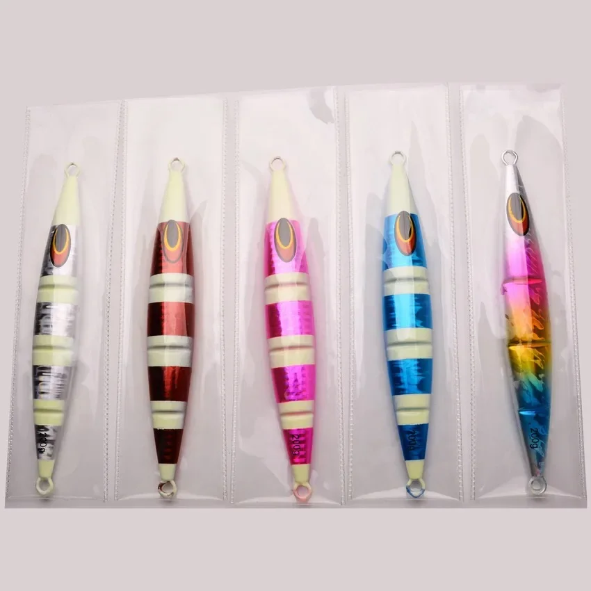 Señuelos de Pesca de 5 piezas, cebos artificiales de Metal, plantilla de velocidad, 30G, 60G, 100G, 150G, 200G, Jigs de pesca lenta - imagen 5