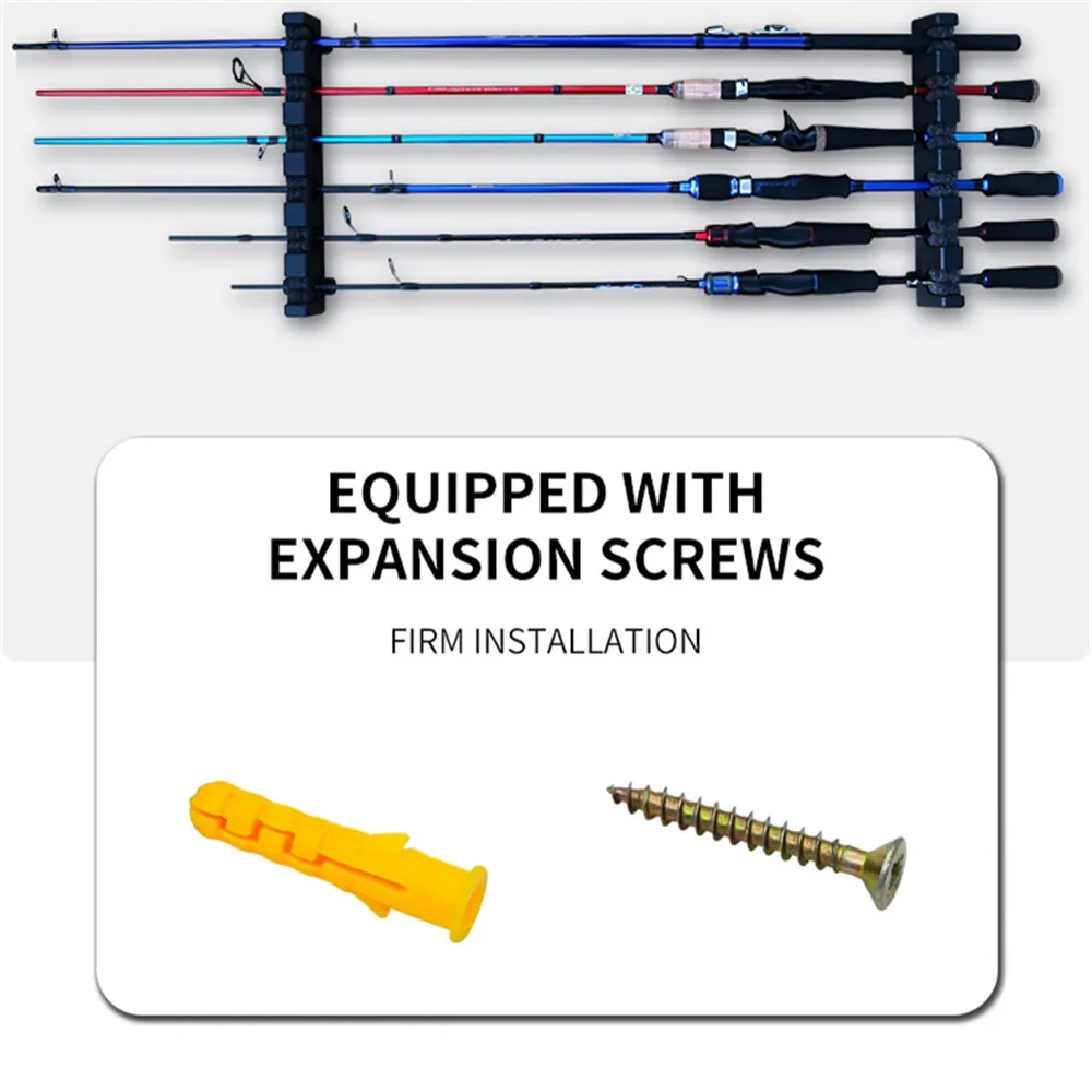 Estante de almacenamiento para caña de pescar, soporte para caña de pescar montado en la pared con 6 agujeros, marco fijo de pantalla Vertical y Horizontal, 1 Uds. - imagen 4