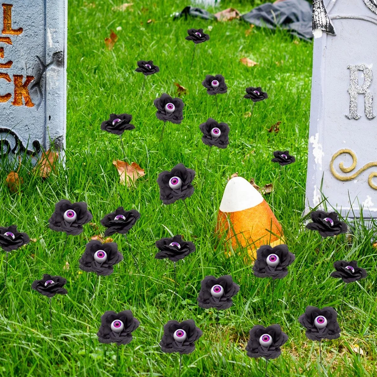 Globo ocular de simulación de PVC negro, poste de tierra de flor de Rosa de Halloween, bricolaje, jardín, patio, regalos de decoración de Halloween, 4 piezas por juego - imagen 2