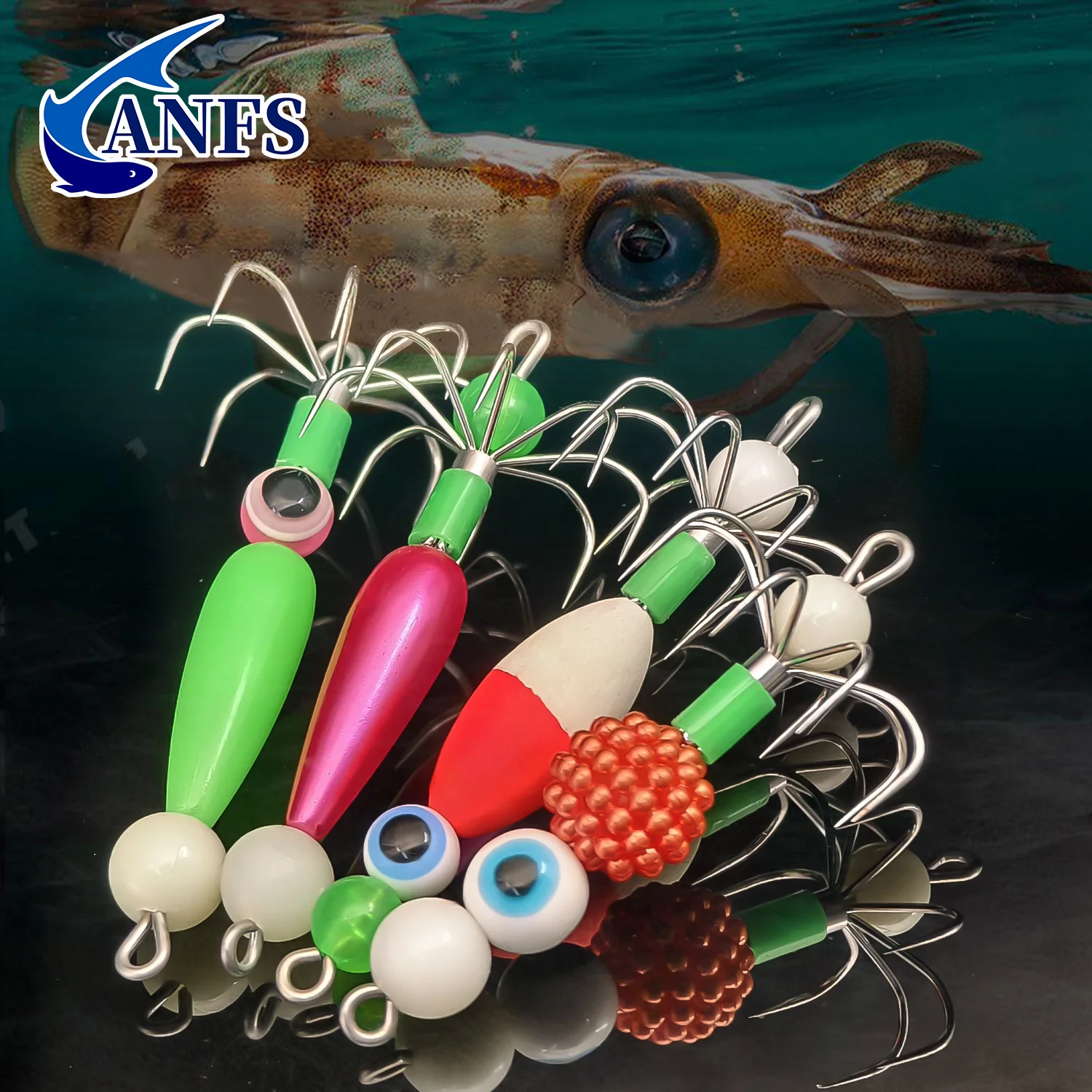ANFS-Kit de plantilla de calamar y pulpo fluorescente, juego de 2 uds/4 Uds con cebos artificiales luminosos para pesca en agua salada, increíble regalo de pesca