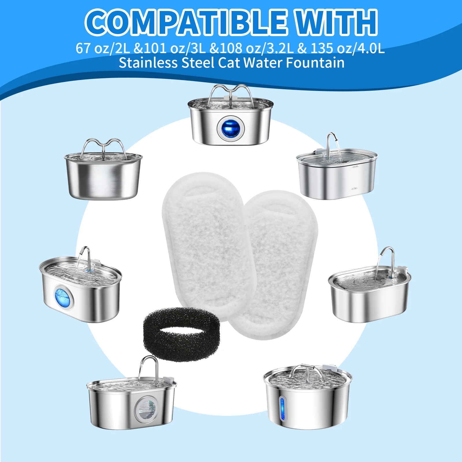 Filtros de repuesto para fuente de agua de gato, elemento filtrante para fuente de agua de gato de acero inoxidable, filtros de esponjas de carbón activado - imagen 5