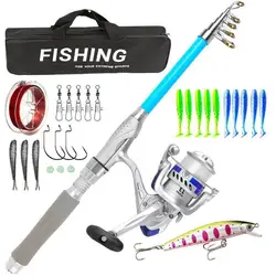 Juego de equipo de pesca Luya, juego completo de rueda de caña de pescar Luya Haiku de largo alcance, cebo suave, línea de anzuelo Mino